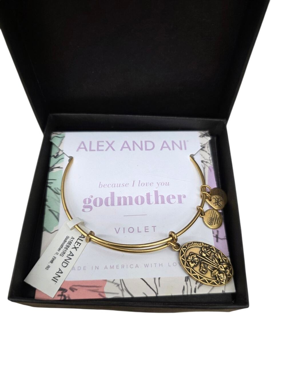 Alex and Ani 'Because I Love You, Godmother' Violet Charm Bangle